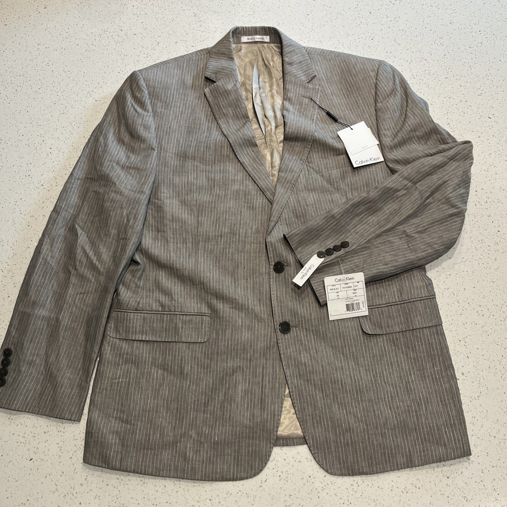 Calvin Klein 100% Linen Blazer Men's Gray Sport Coat Jacket - Size 42R -‎ NWT